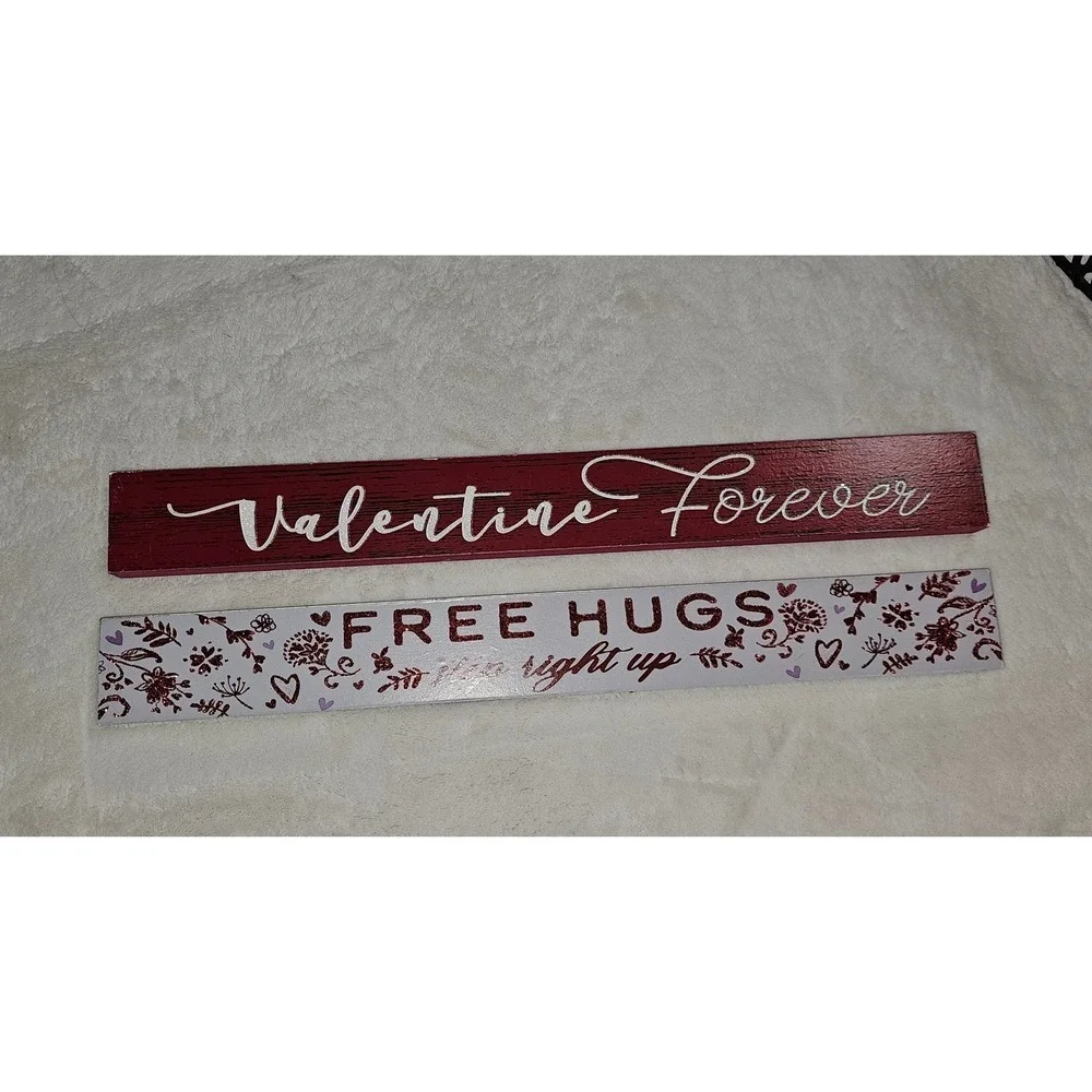 Valentines Day Wood Block Signs Set of 2 Valentine Forever Free Hugs Decor